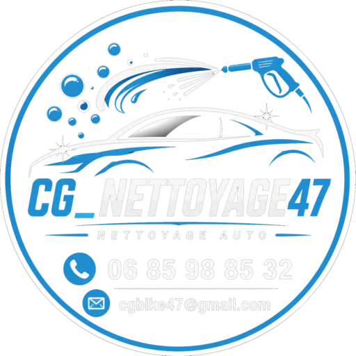 Logo CG nettoyage auto professionnel en Occitanie avec voiture stylisée et coordonnées